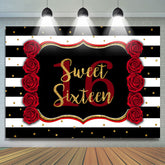 Lofaris Black-And-White Stripe Sweet 16Th Birthday Backdrop